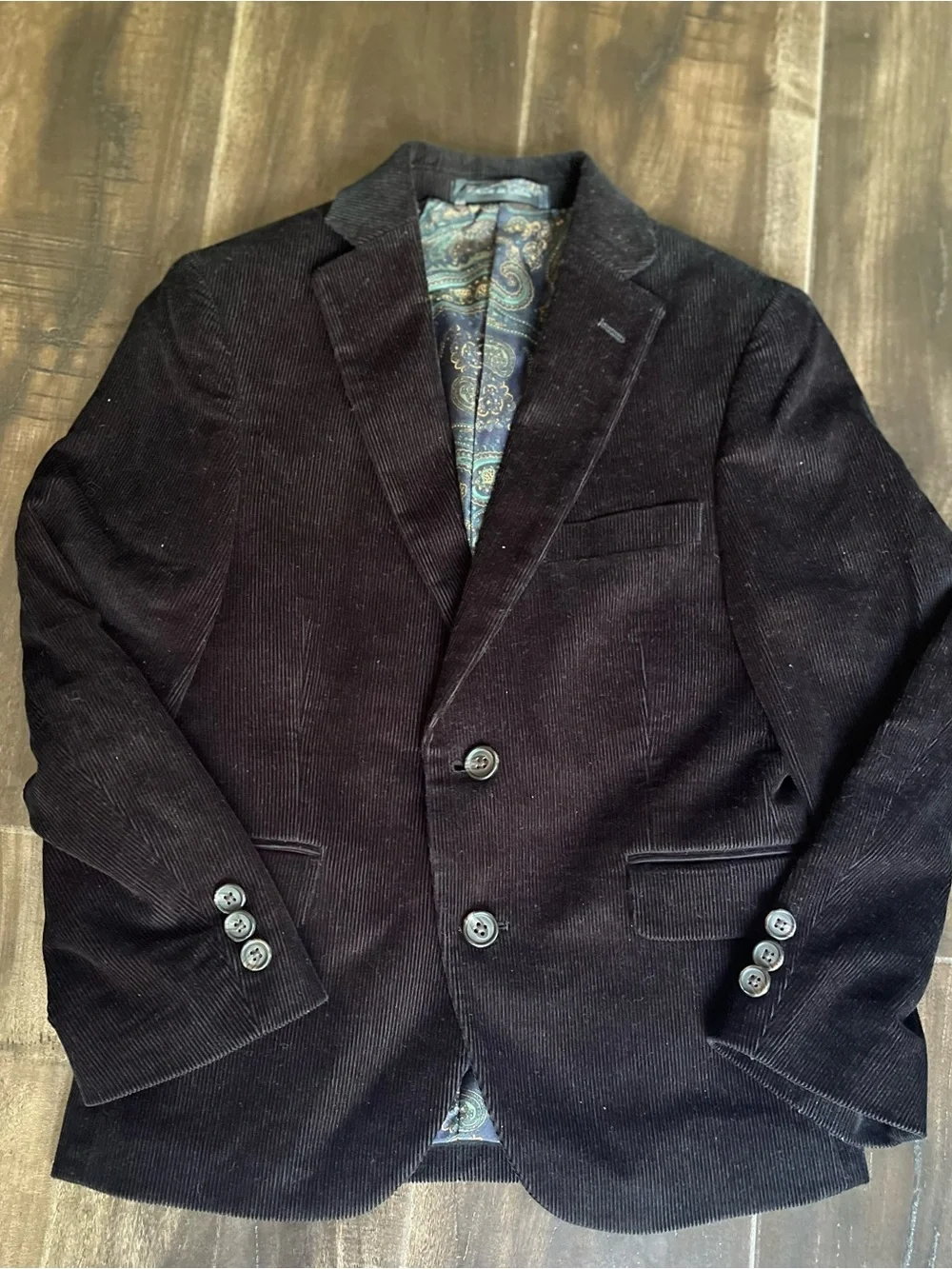 Boys Ralph Lauren Black Corduroy 2 Button Blazer Suit Jacket, Sz 8